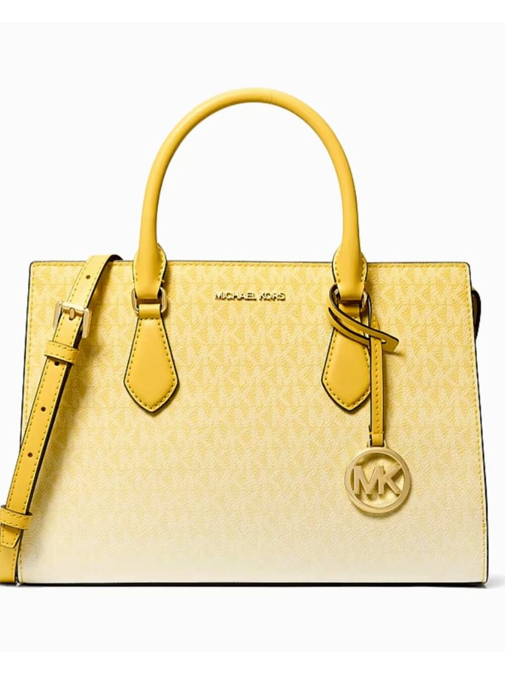 New Michael Kors Sheila Medium Ombré Signature Logo Satchel Daisy Yellow
